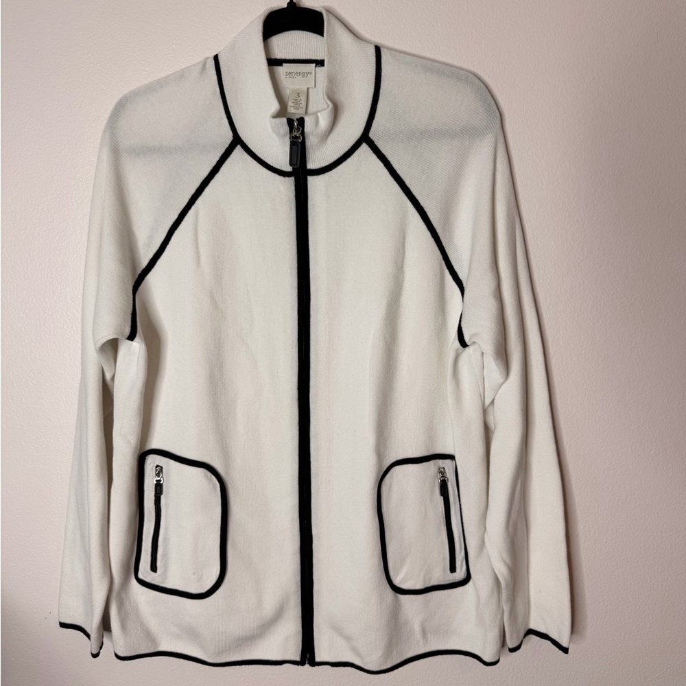 Chic White Bomber Jacket with Black Trim